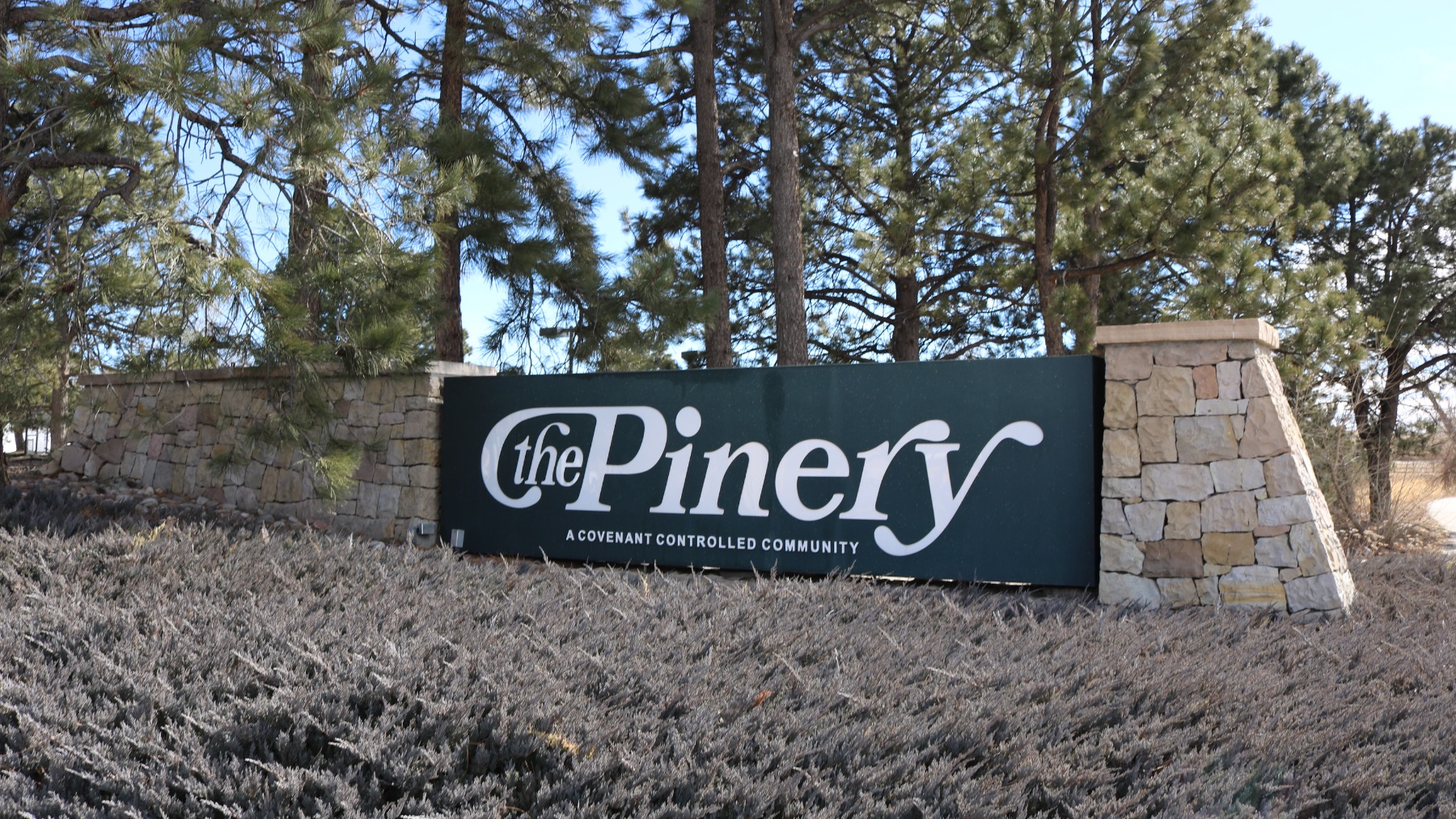 The Pinery community with rolling terrain and pine trees near Parker Colorado